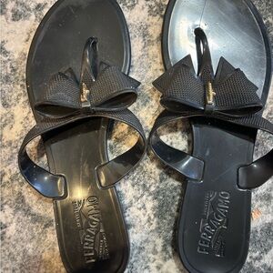 Salvatore Ferragamo Black Logo Detail slippers for pool or beach